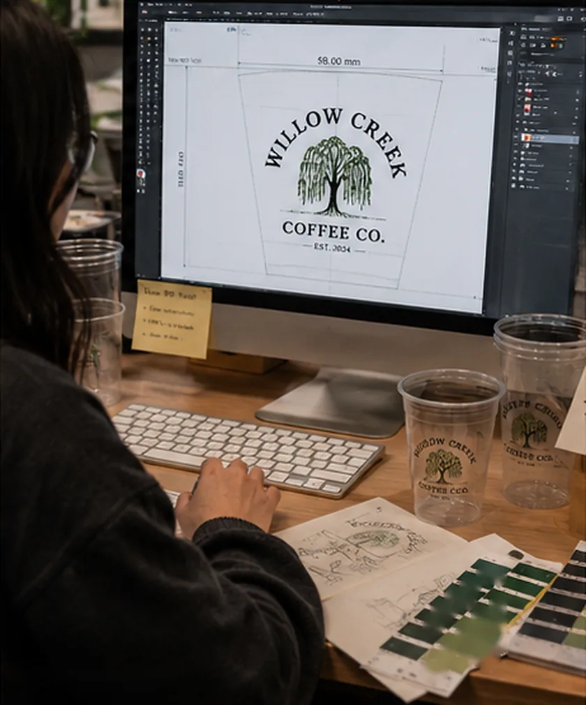 Willow Creek Coffee cup art on the dieline